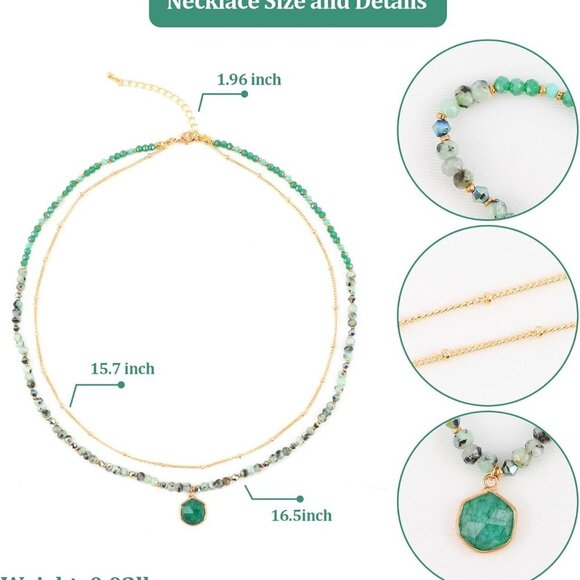 Bohemian Layered Beaded Necklace for Women Natural Stone Pendant Colorful Gemsto - Picture 4 of 4